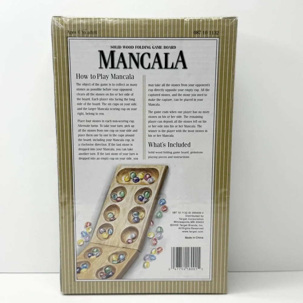 Vintage Target 2005 Mancala Solid Wood Folding Board Game Colorful Gemstones